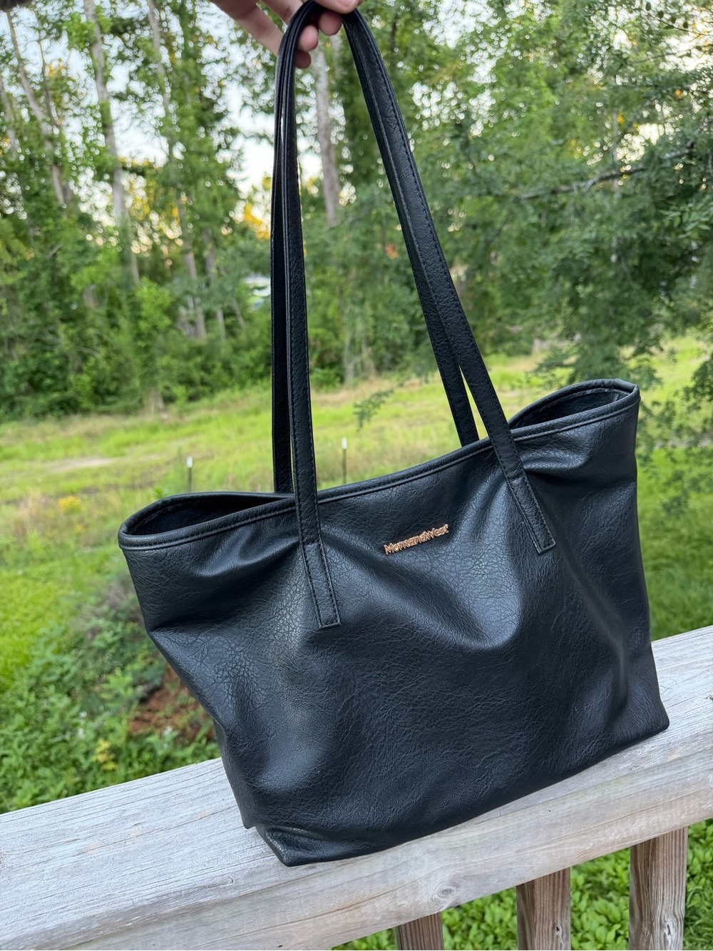 MontanaWest Black Faux Leather Tote with Gold Logo
